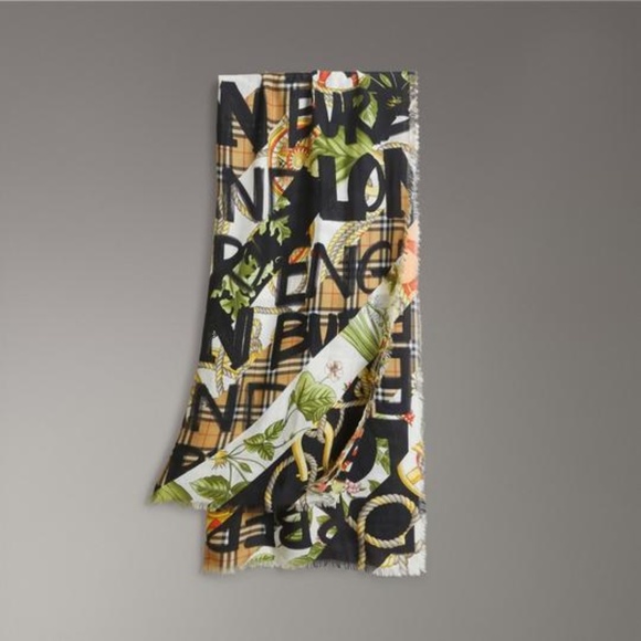 [[[Burberry]]] Graffiti Archive Print Scarf - Picture 6 of 6